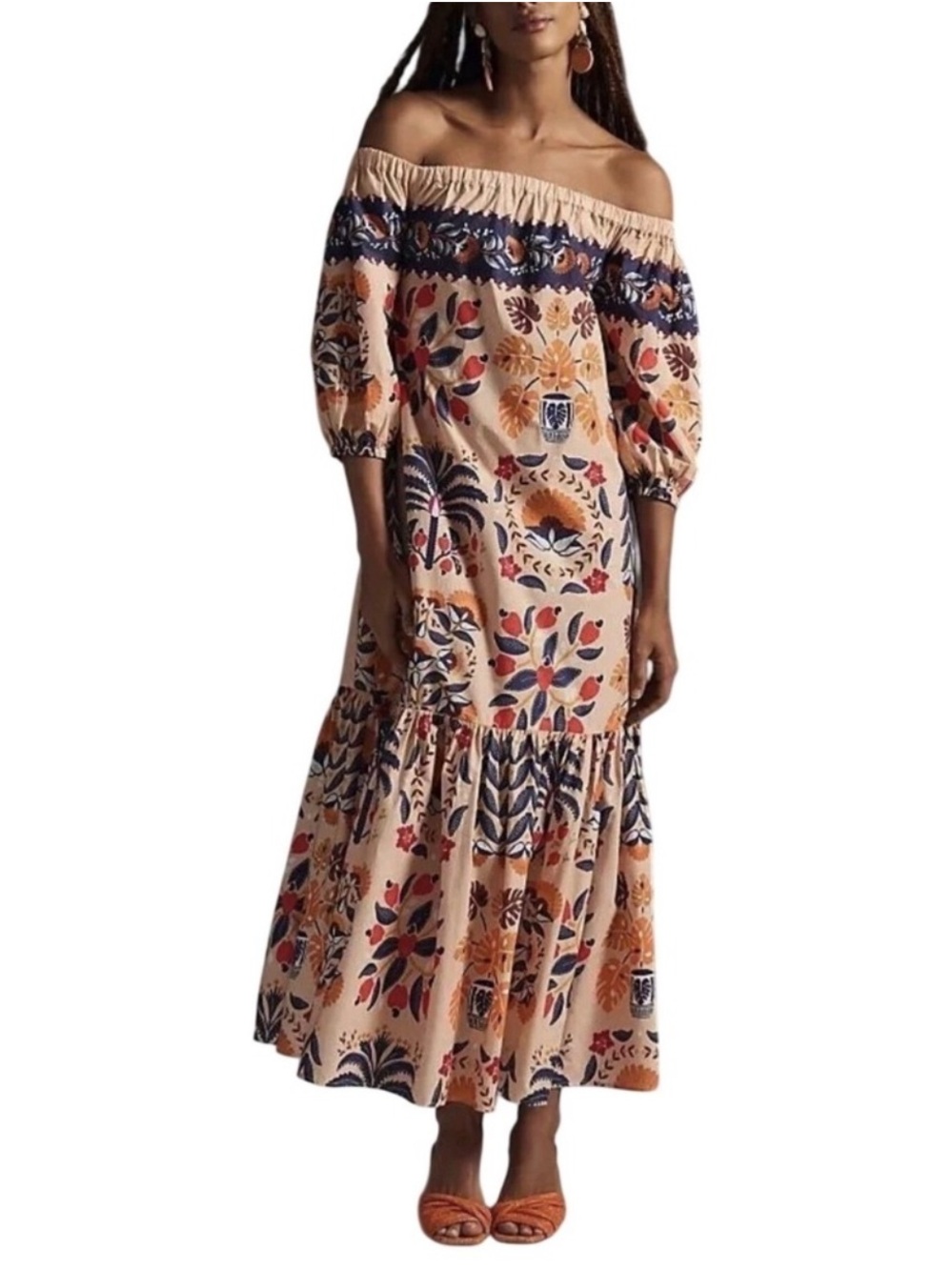 FARM Rio Dress Maxi Off the Shoulder Printed Peach Floral Women’s Size Small